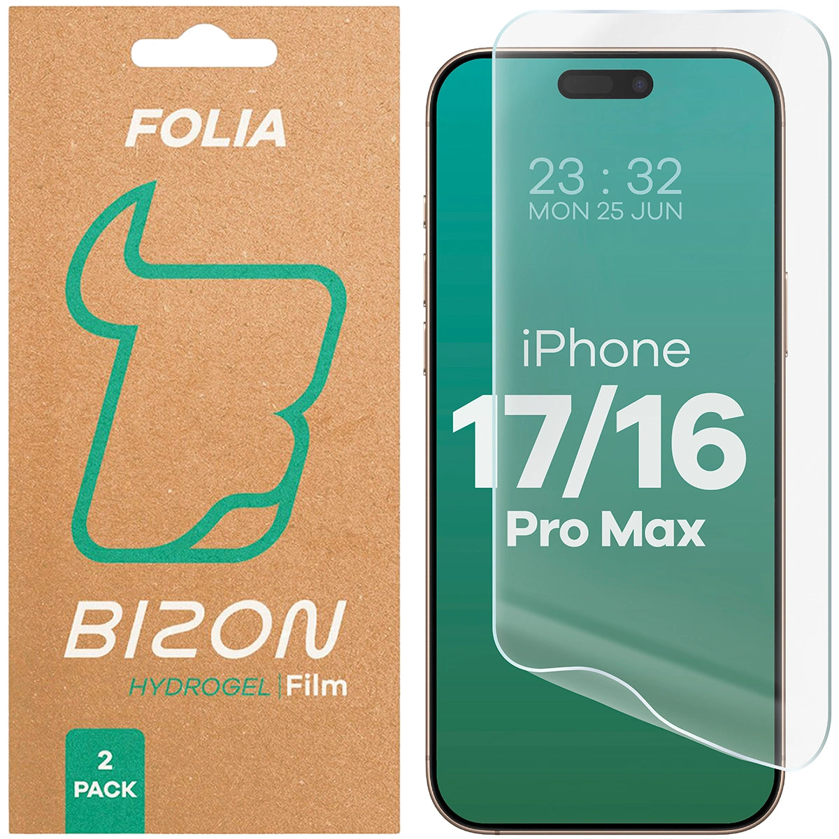 Hydrogel Folie für den Bildschirm für iPhone 17 Pro Max / 16 Pro Max, Bizon Glass Hydrogel Front Duo, 2 Stück