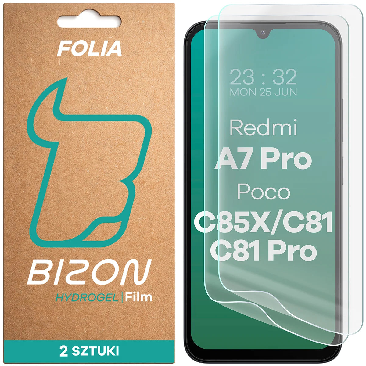 Hydrogel Folie für den Bildschirm für Xiaomi Redmi A7 Pro / POCO C85X / C81 / C81 Pro, Bizon Film Hydrogel Front Duo, 2 Stück