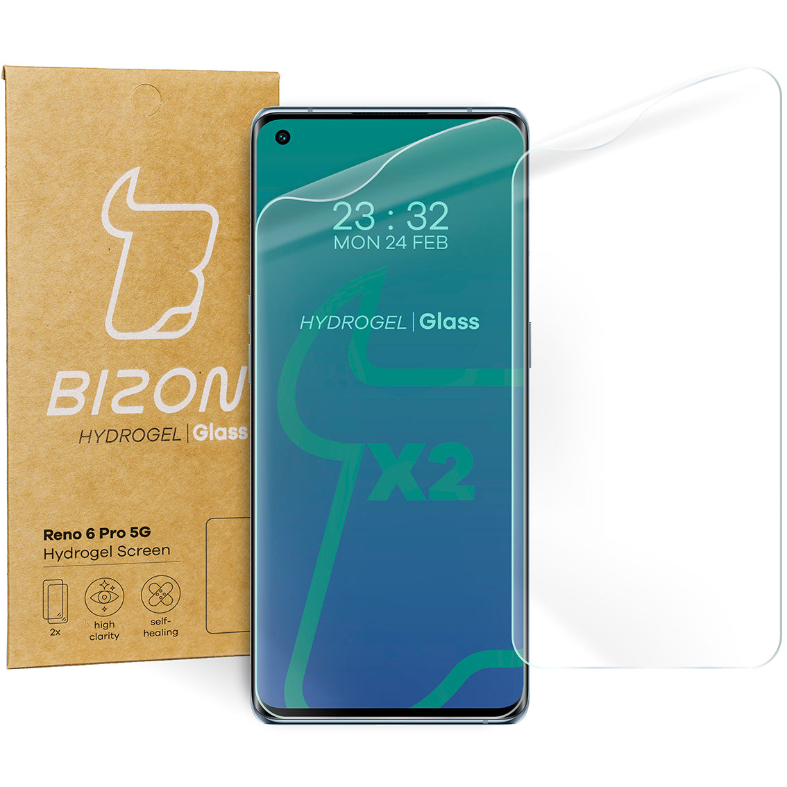 Hydrogel Folie für den Bildschirm Bizon Film Hydrogel, Oppo Reno 6 Pro 5G, 2 Stück