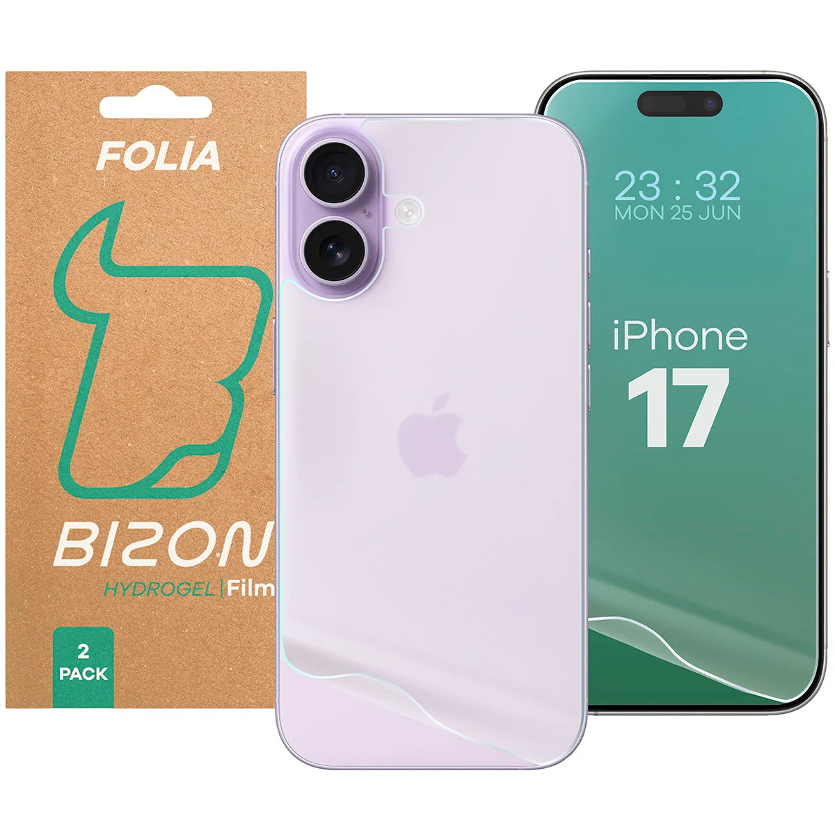 Hydrogel Folie für Display und Rückseite Bizon Film Hydrogel Pack für iPhone 17, 2 Stück