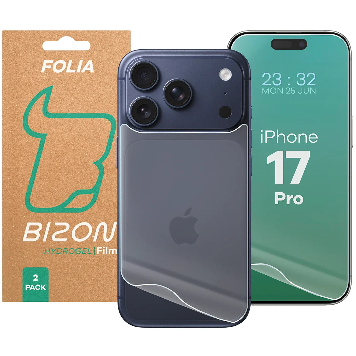 Hydrogel Folie für Display und Rückseite Bizon Film Hydrogel Pack für iPhone 17 Pro, 2 Stück