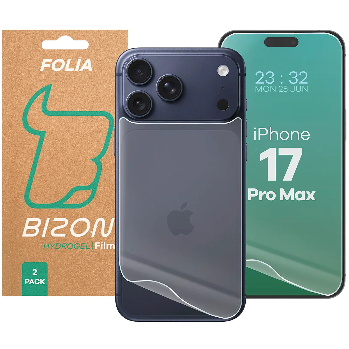 Hydrogel Folie für Display und Rückseite Bizon Film Hydrogel Pack für iPhone 17 Pro Max, 2 Stück