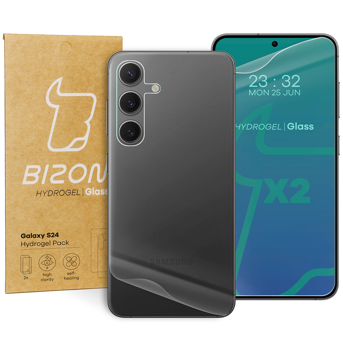 Hydrogel Folie für Display und Rückseite, Galaxy S24, Bizon Film Hydrogel Pack, 2 Stück