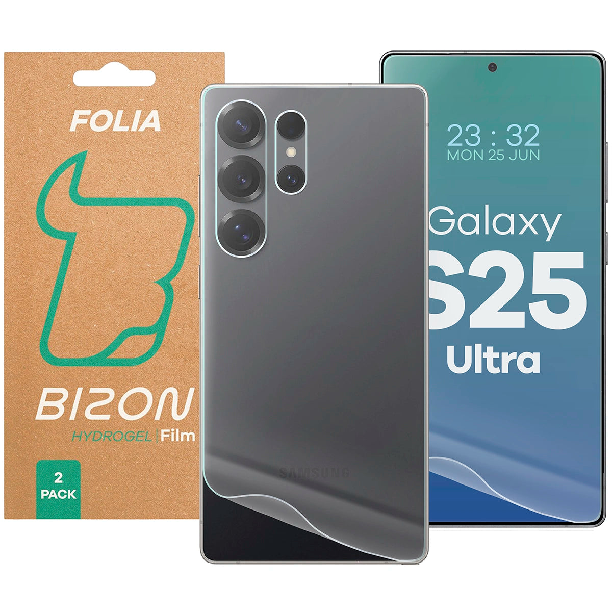 Hydrogel Folie für Display und Rückseite Bizon Film Hydrogel Pack für Galaxy S25 Ultra, 2 Stück
