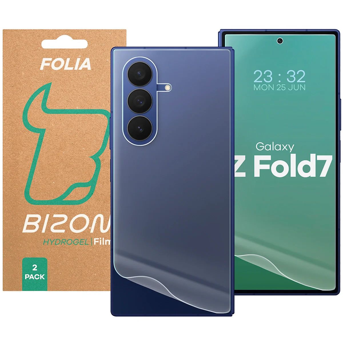 Hydrogel Folie für Display und Rückseite Bizon Film Hydrogel Pack für Galaxy Z Fold7, 2 Stück