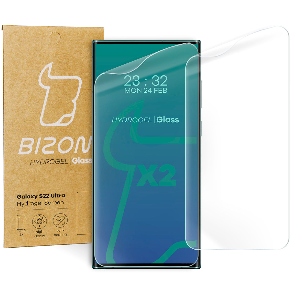 Hydrogel Folie für den Bildschirm Bizon Film Hydrogel Front Duo für Galaxy S22 Ultra, 2 Stück