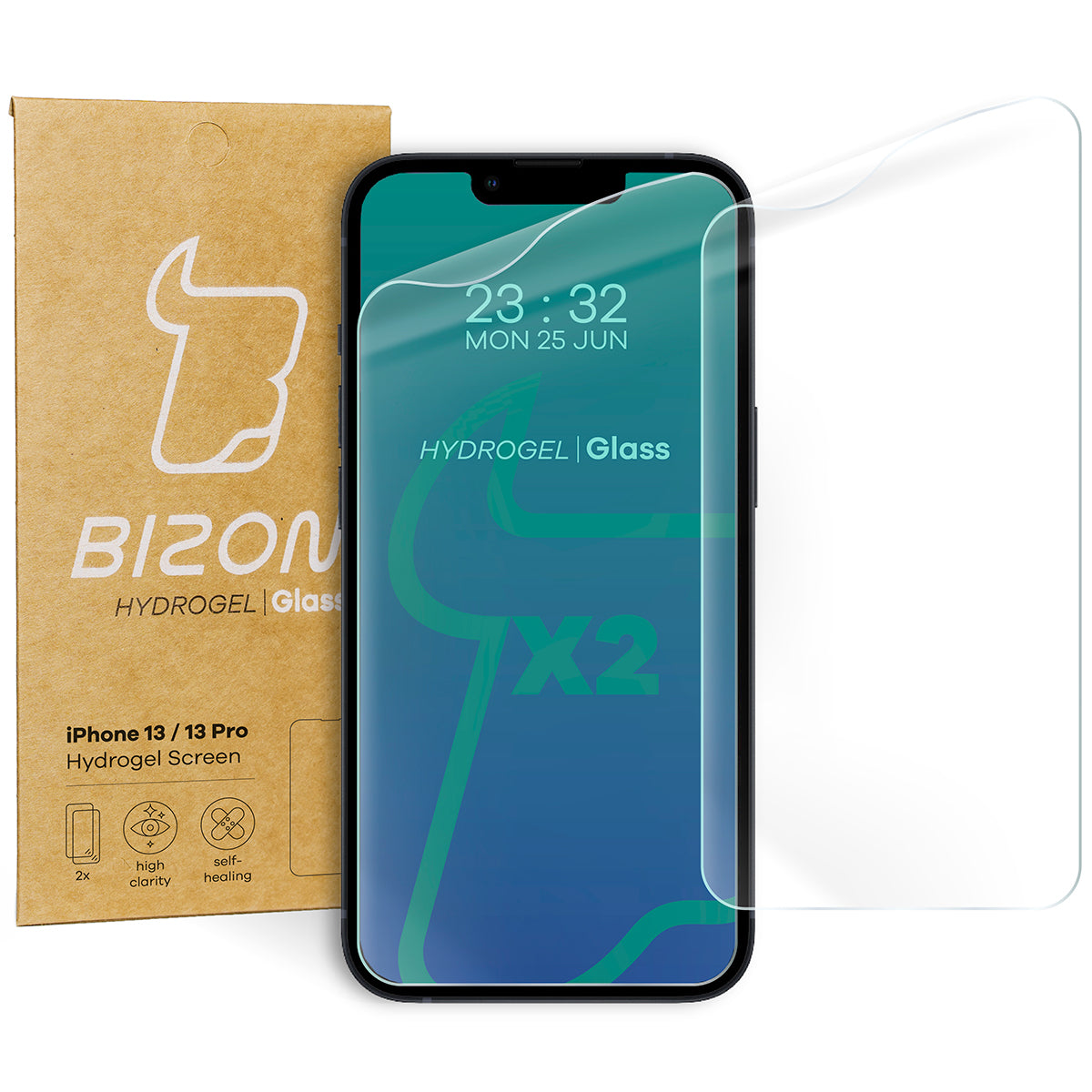 Hydrogel Folie für den Bildschirm Bizon Film Hydrogel Front Duo für iPhone 13 /13 Pro, 2 Stück