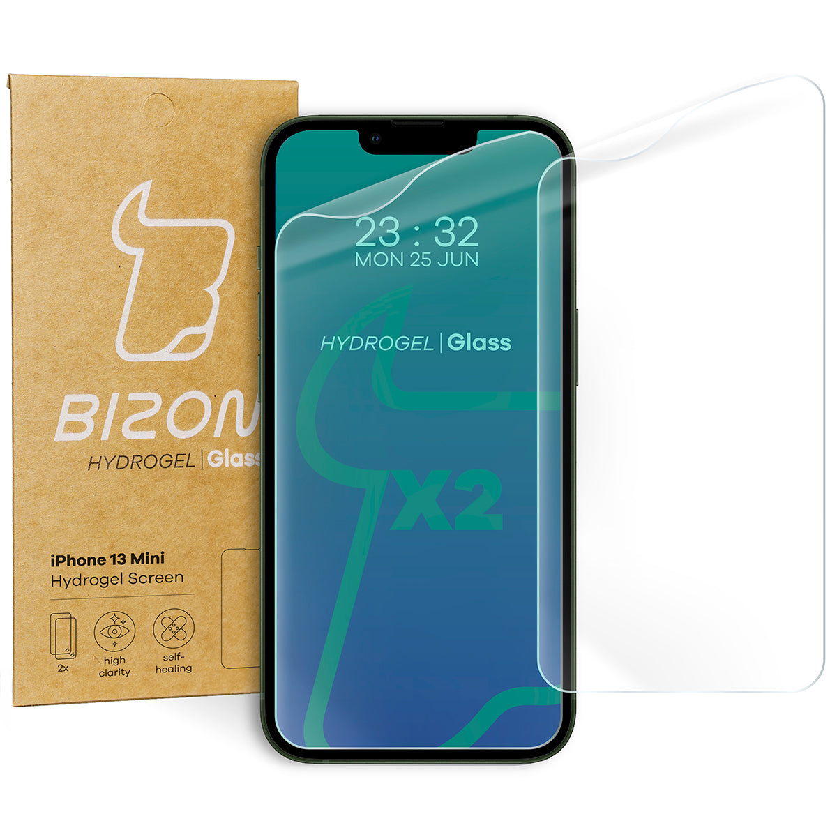 Hydrogel Folie für den Bildschirm Bizon Film Hydrogel Front Duo für iPhone 13 Mini, 2 Stück