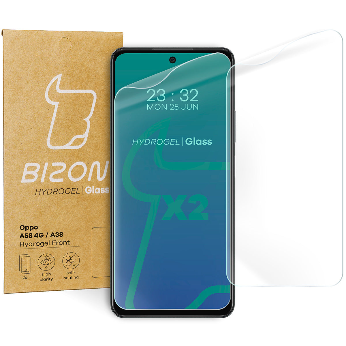 Hydrogel Folie für den Bildschirm Bizon Film Hydrogel Front Duo für Oppo A58 4G / A38, 2 Stück