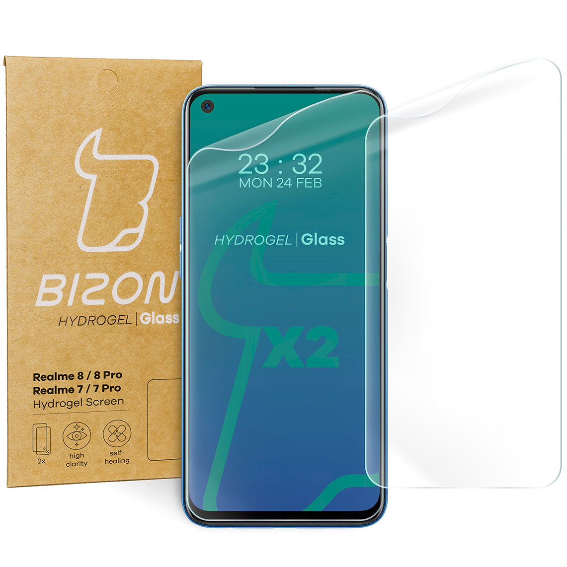 Hydrogel Folie für den Bildschirm Bizon Glass Hydrogel Front Duo für Realme 7 / 7 Pro / 8 / 8 Pro, 2 Stück