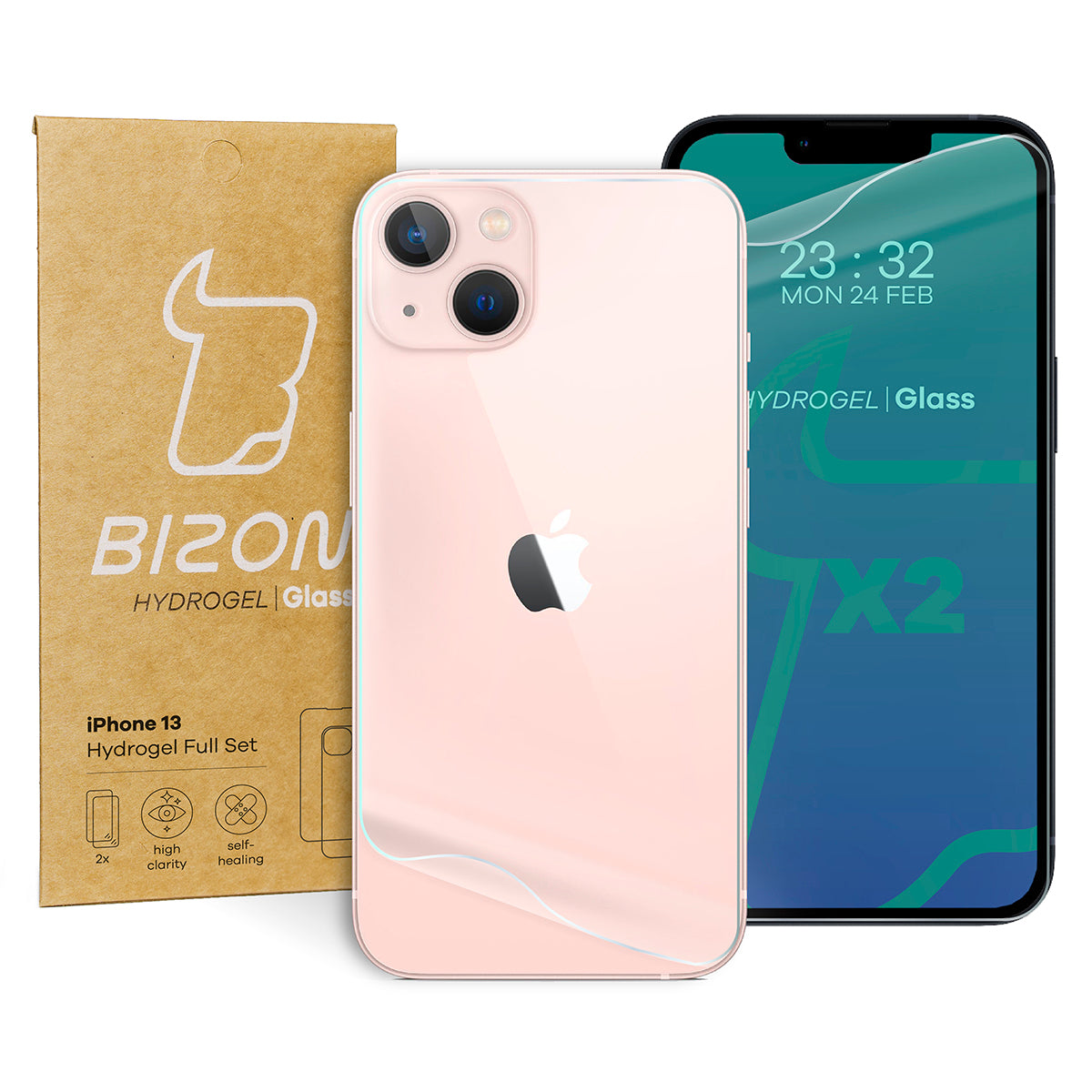 Hydrogel Folie für Display und Rückseite Bizon Film Hydrogel, iPhone 13, 2 Stück