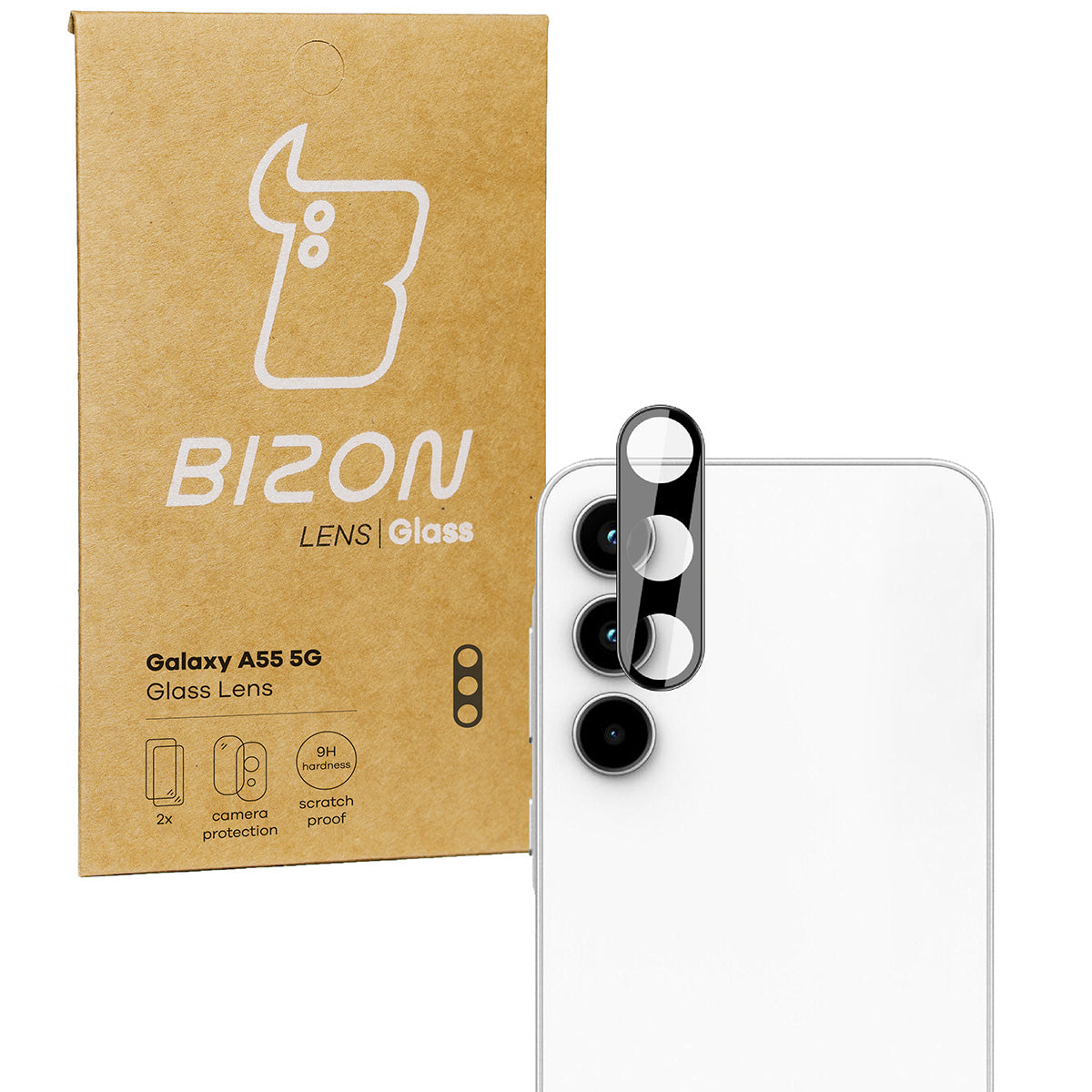 Gehärtetes Glas für die Kamera für Galaxy A55 5G, Bizon Glass Silk Lens, 2 Stück