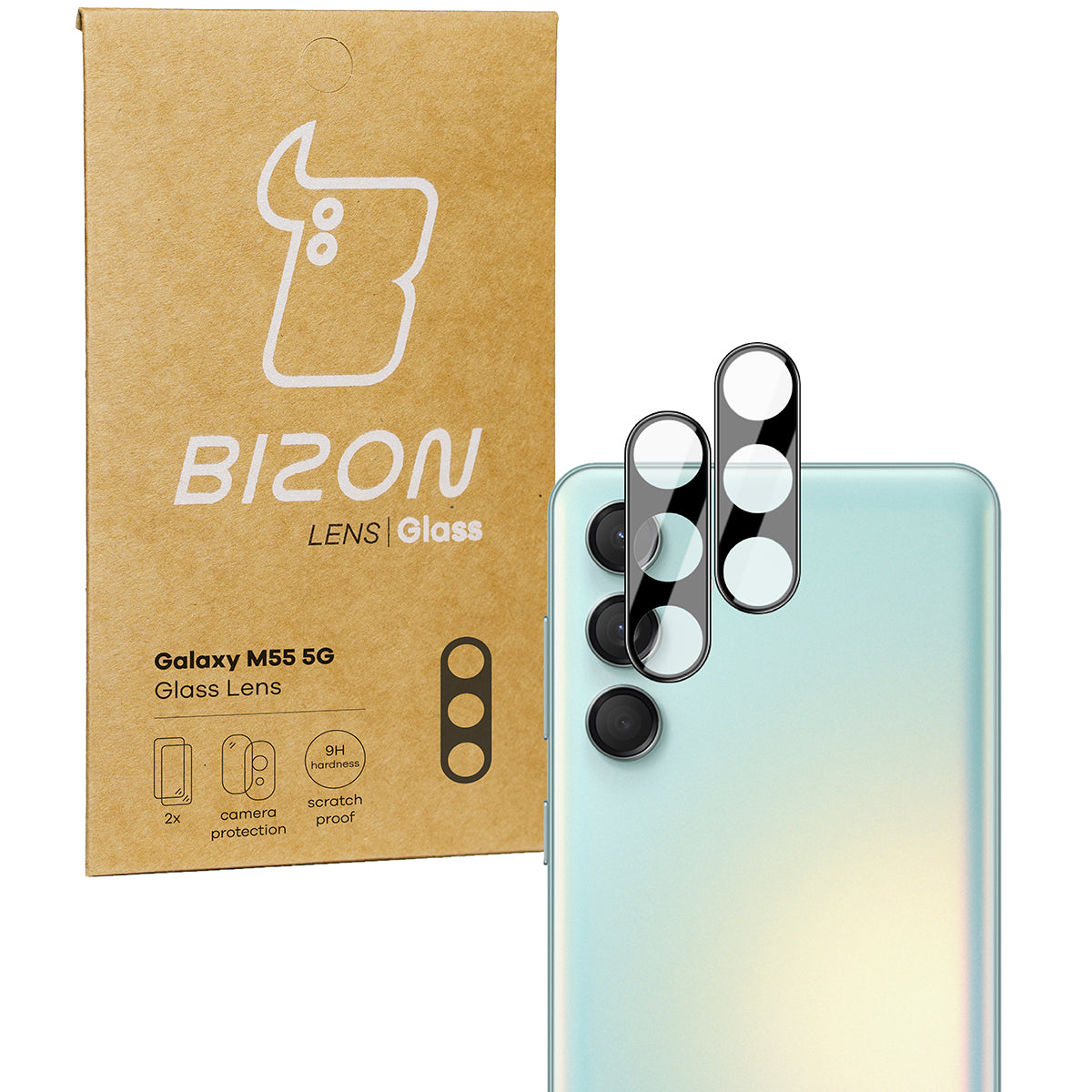 Gehärtetes Glas für die Kamera für Galaxy M55 5G, Bizon Glass Silk Lens, 2 Stück