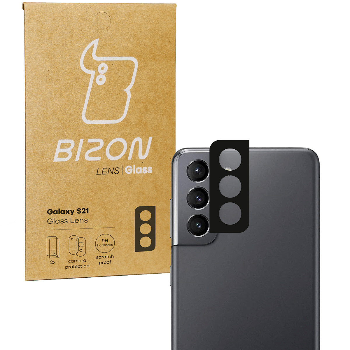 Gehärtetes Glas für die Kamera Bizon Glass Silk Lens für Galaxy S21, 2 Stück
