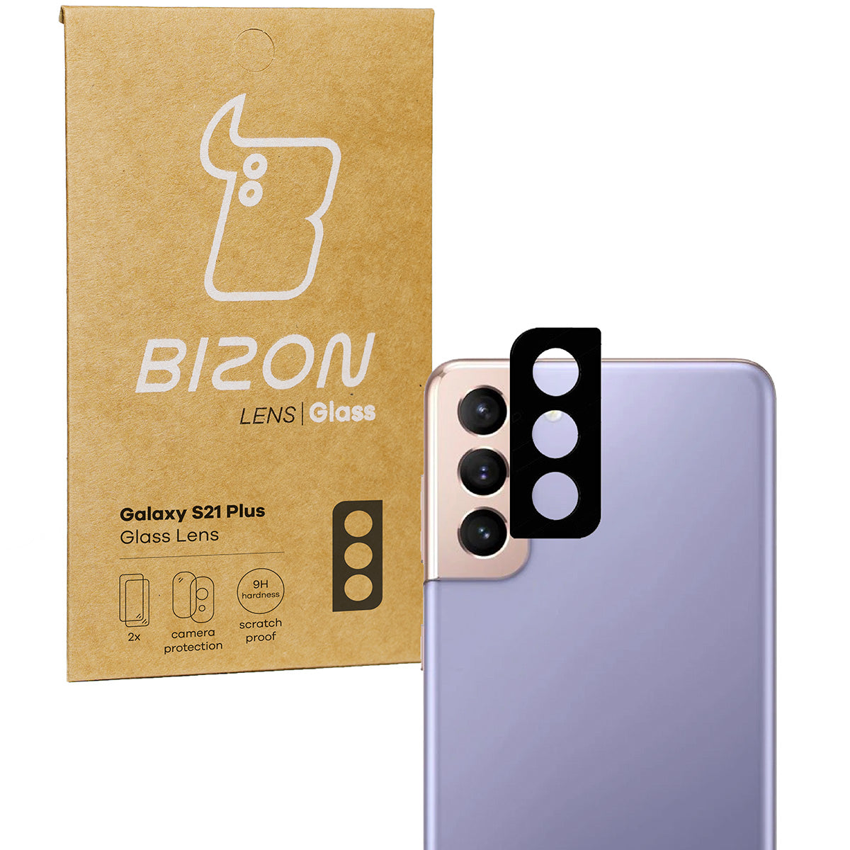 Gehärtetes Glas für die Kamera Bizon Glass Silk Lens für Galaxy S21 Plus, 2 Stück