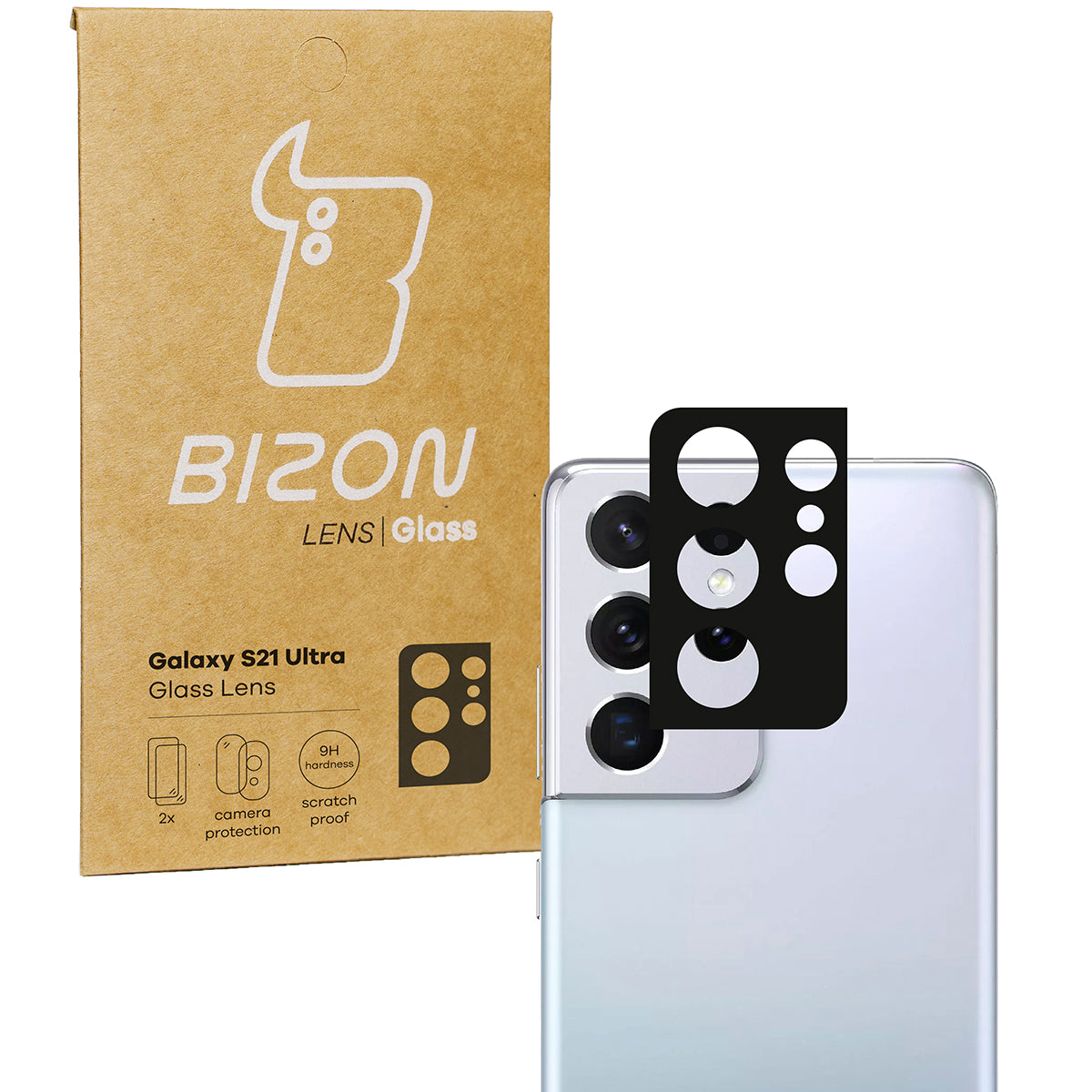 Gehärtetes Glas für die Kamera Bizon Glass Silk Lens für Galaxy S21 Ultra, 2 Stück