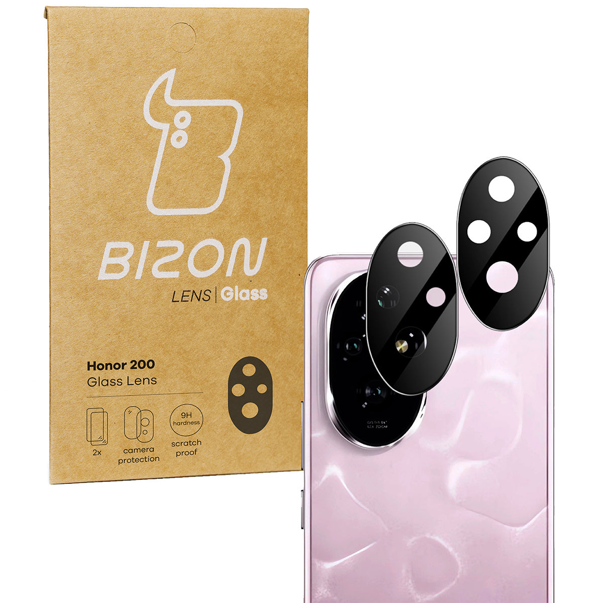 Gehärtetes Glas für die Kamera für Honor 200, Bizon Glass Silk Lens, 2 Stück