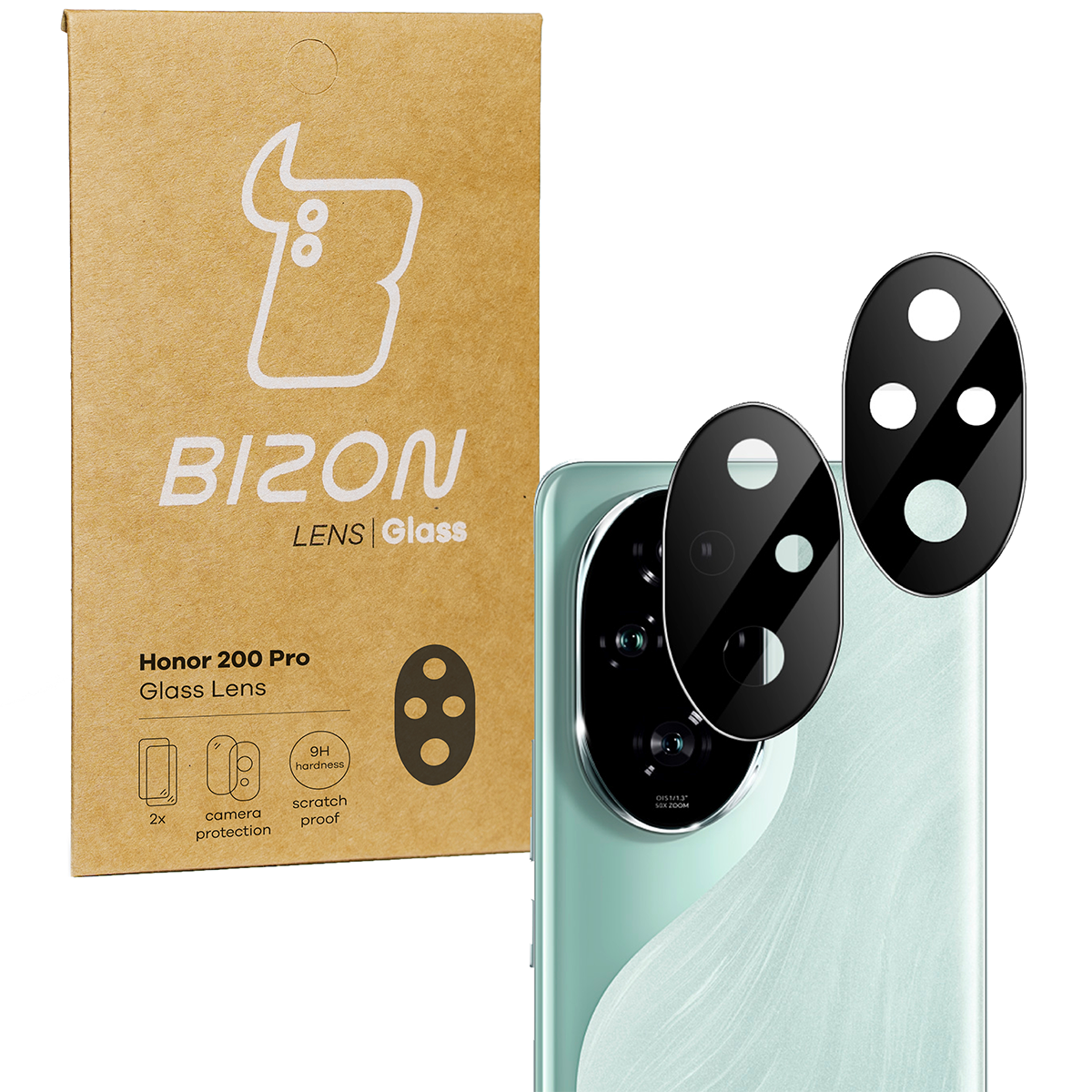 Gehärtetes Glas für die Kamera für Honor 200 Pro, Bizon Glass Silk Lens, 2 Stück