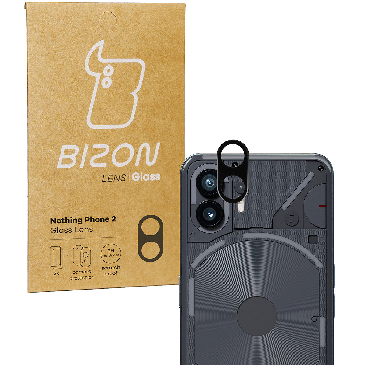 Gehärtetes Glas für die Kamera Bizon Glass Silk Lens für Nothing Phone 2, 2 Stück