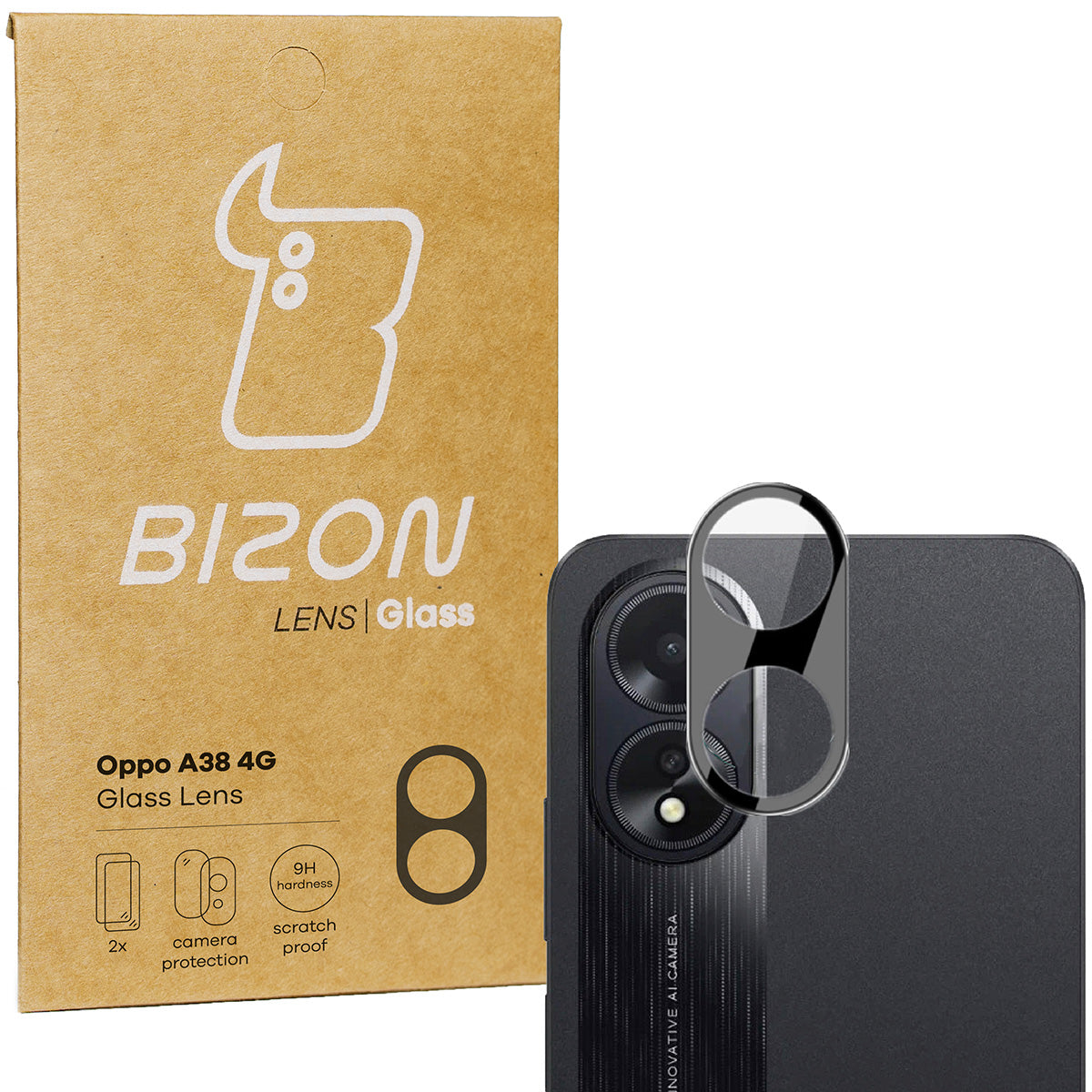 Gehärtetes Glas für die Kamera für Oppo A38 4G, Bizon Glass Silk Lens, 2 Stück