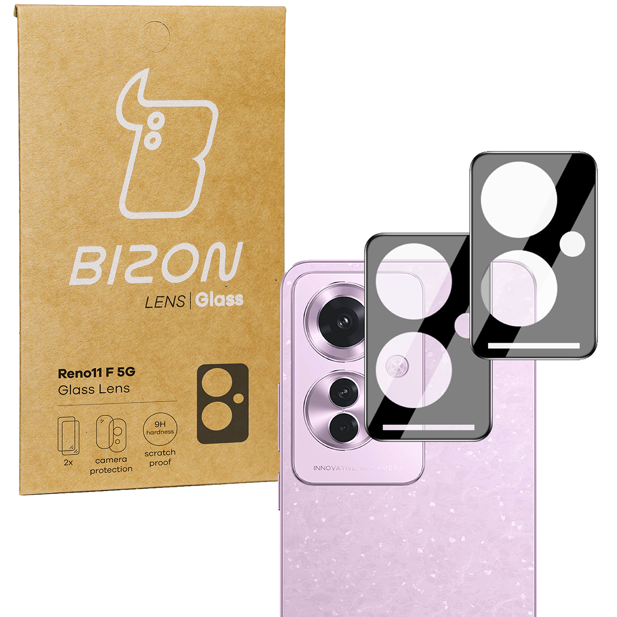 Gehärtetes Glas für die Kamera für Reno11 F 5G, Bizon Glass Silk Lens, 2 Stück