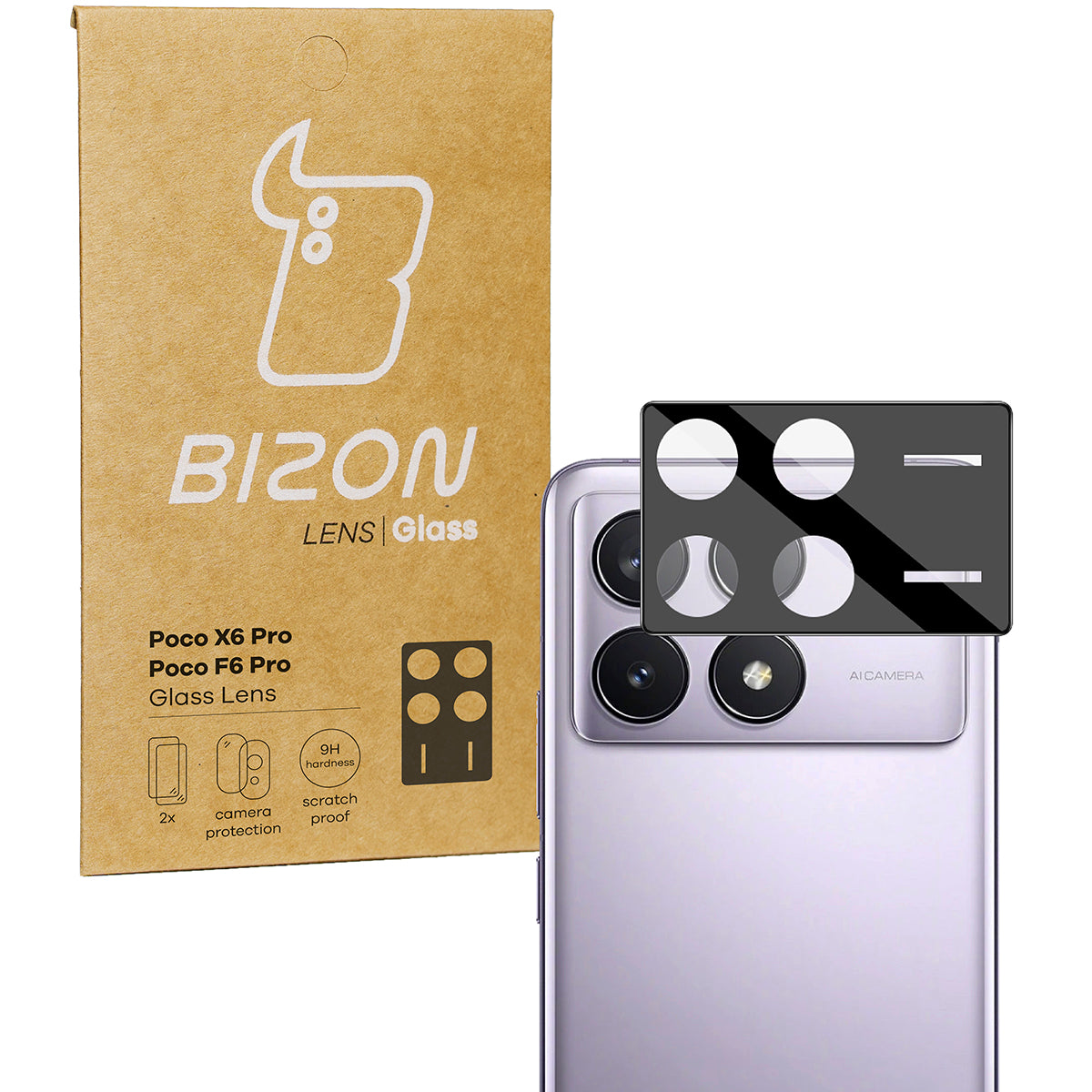 Gehärtetes Glas für die Kamera für Xiaomi Poco X6 Pro / Poco F6 Pro, Bizon Glass Silk Lens, 2 Stück