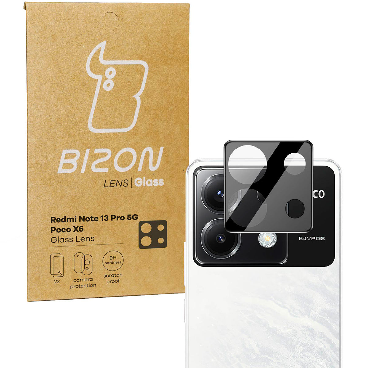 Gehärtetes Glas für die Kamera für Xiaomi Poco X6 / Redmi Note 13 Pro 5G, Bizon Glass Silk Lens, 2 Stück