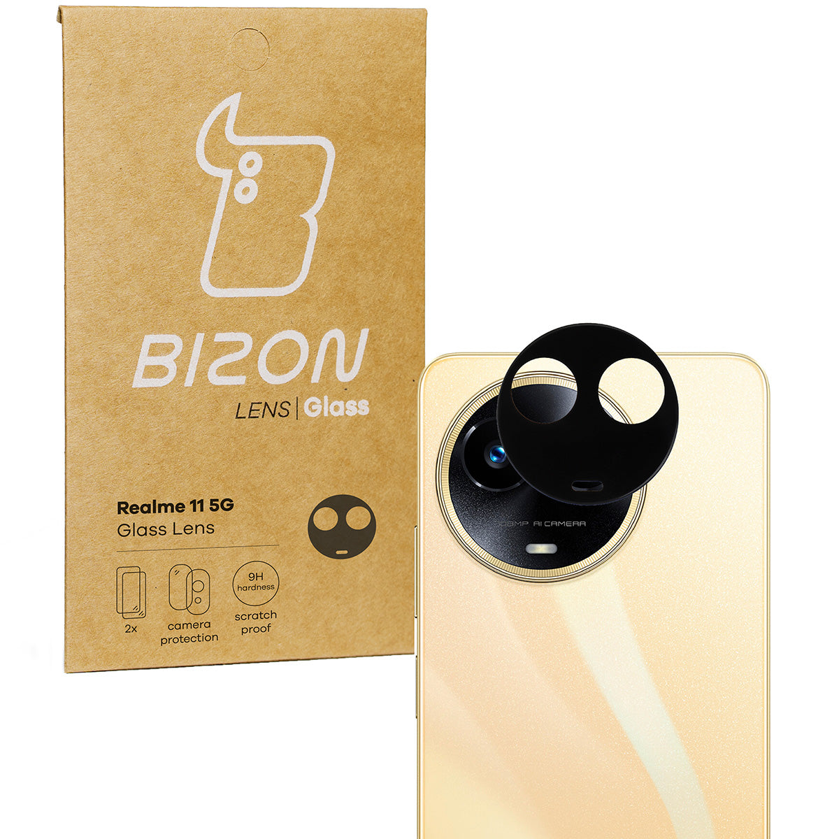 Gehärtetes Glas für die Kamera für Realme 11 5G, Bizon Glass Silk Lens, 2 Stück
