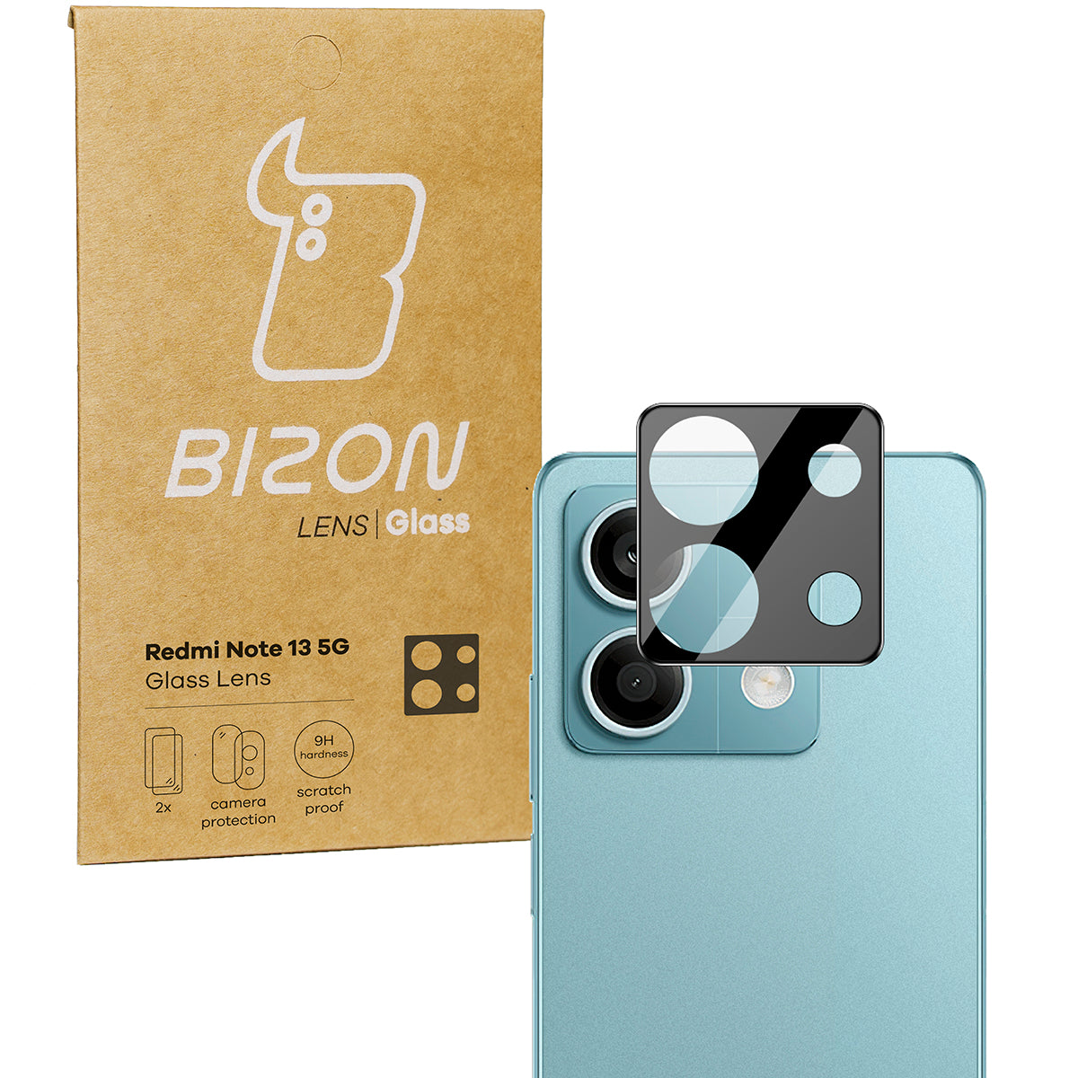 Gehärtetes Glas für die Kamera für Xiaomi Redmi Note 13 5G, Bizon Glass Silk Lens, 2 Stück