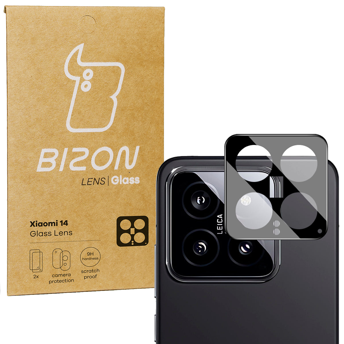 Gehärtetes Glas für die Kamera für Xiaomi 14, Bizon Glass Silk Lens, 2 Stück