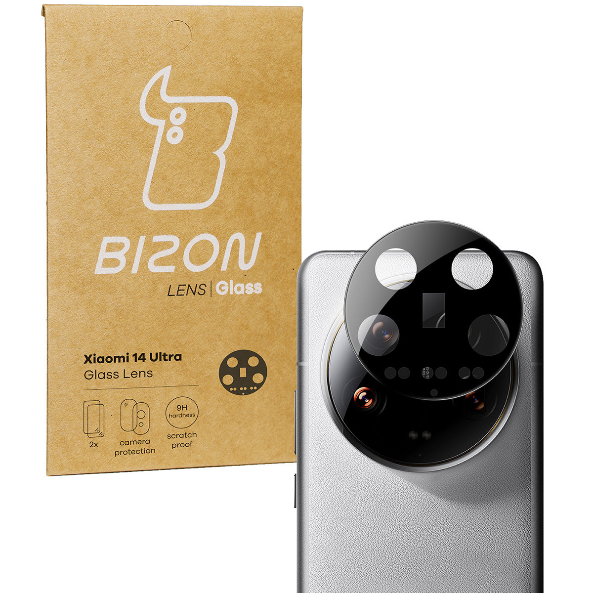 Gehärtetes Glas für die Kamera für Xiaomi 14 Ultra, Bizon Glass Silk Lens, 2 Stück