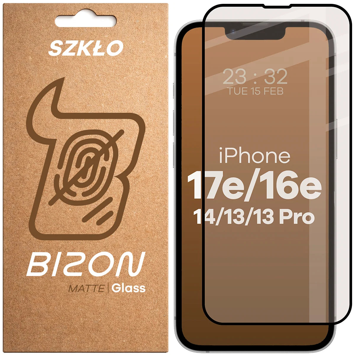 Mattes Hartglas für iPhone 17e / 16e / 14 / 13 Pro / 13, Bizon Glass Matte, Schwarzer Rahmen