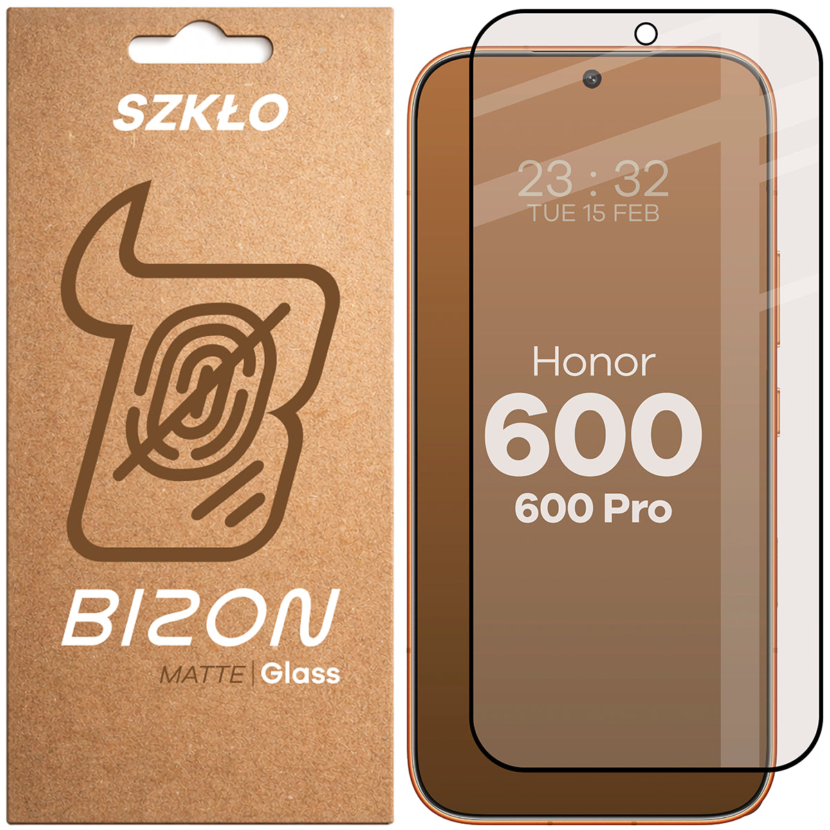Mattes Hartglas für Honor 600 5G / 600 Pro 5G, Bizon Glass Matte, Schwarzer Rahmen