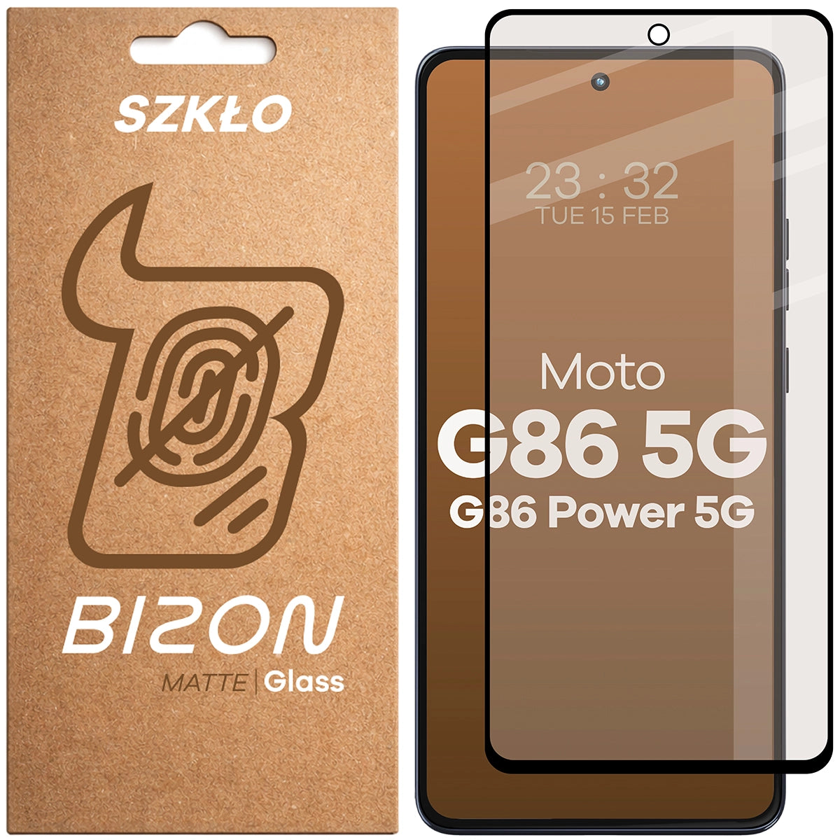 Mattes Hartglas für Motorola Moto G86 5G / G86 Power 5G, Bizon Glass Matte, Schwarzer Rahmen