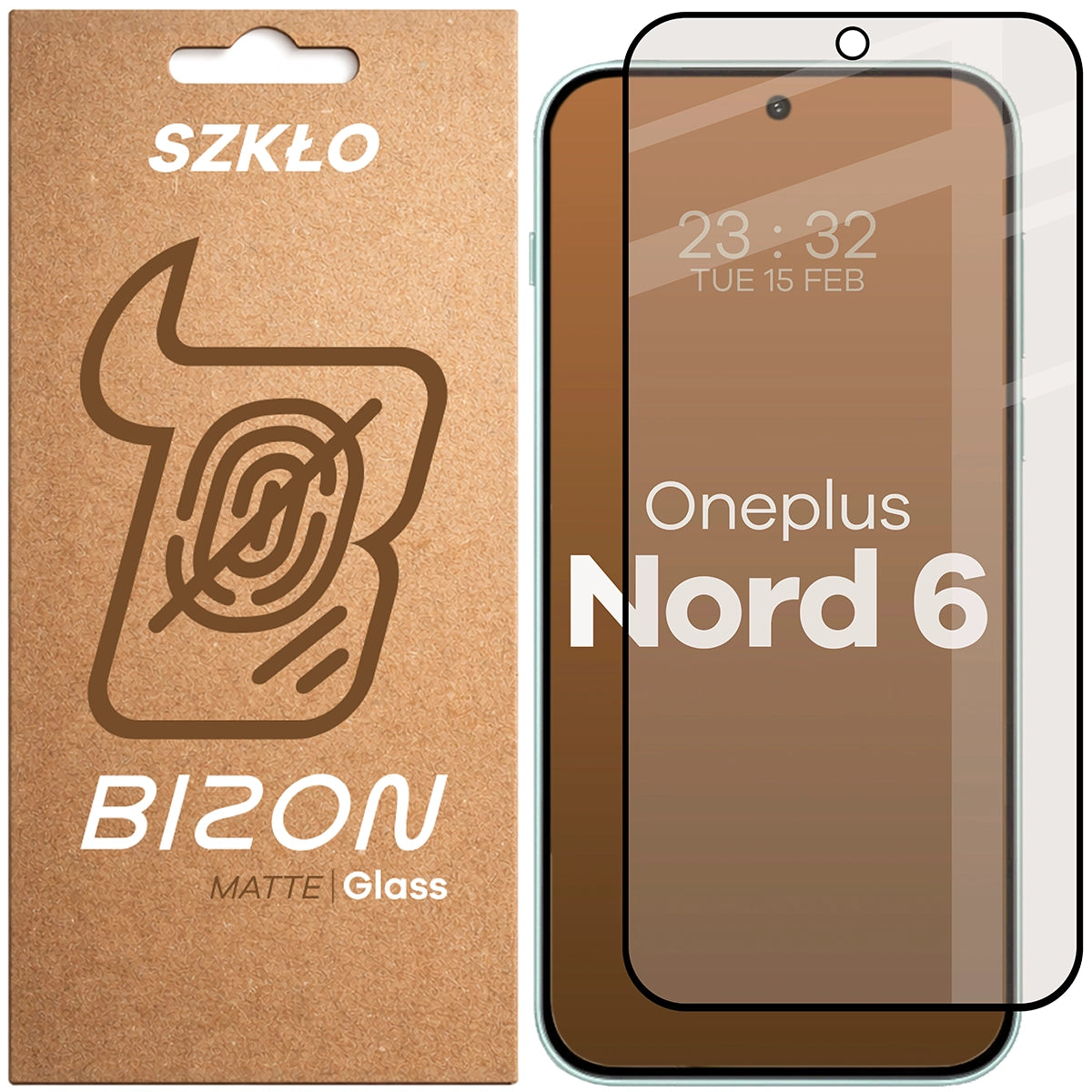 Mattes Hartglas für OnePlus Nord 6, Bizon Glass Matte, Schwarzer Rahmen