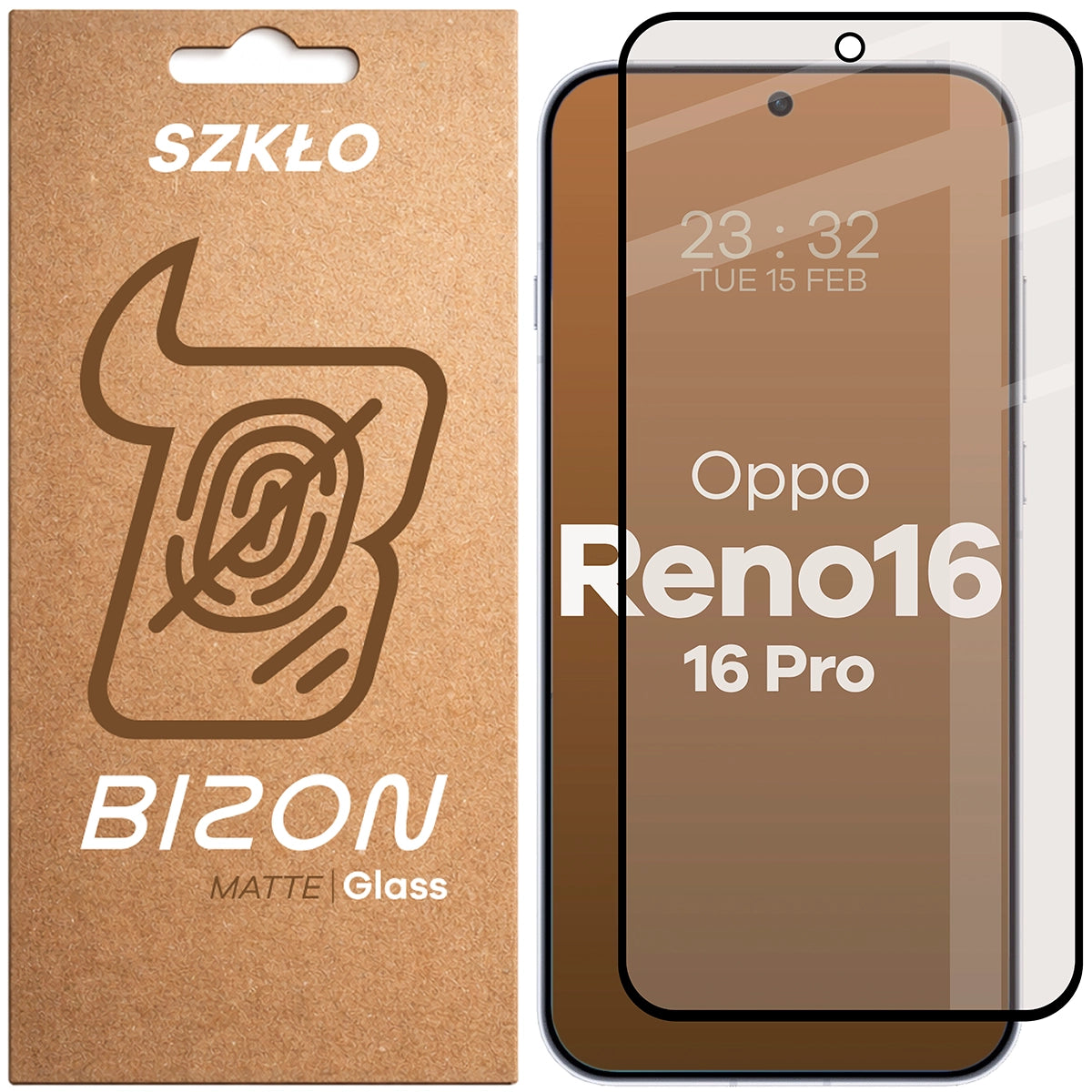 Mattes Hartglas für Oppo Reno16 / Reno16 Pro 5G, Bizon Glass Matte, Schwarzer Rahmen