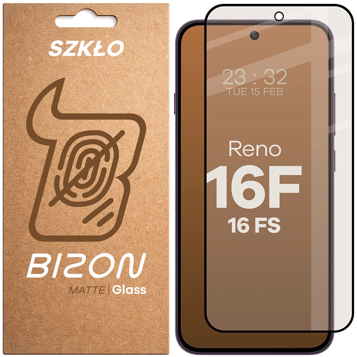 Mattes Hartglas für Oppo Reno16 F / Reno16 FS 5G, Bizon Glass Matte, Schwarzer Rahmen