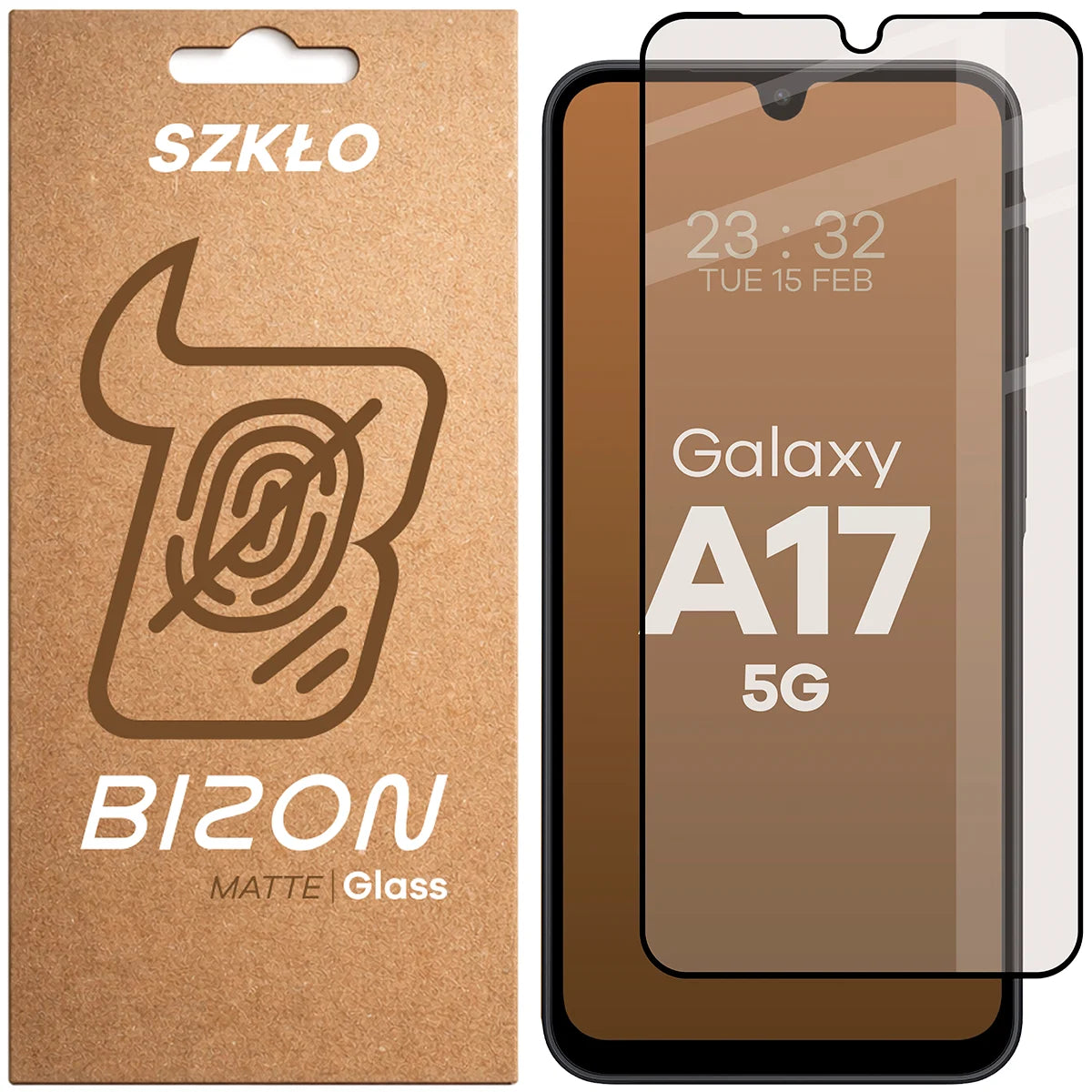 Mattes Hartglas für Galaxy A17 5G, Bizon Glass Matte, Schwarzer Rahmen