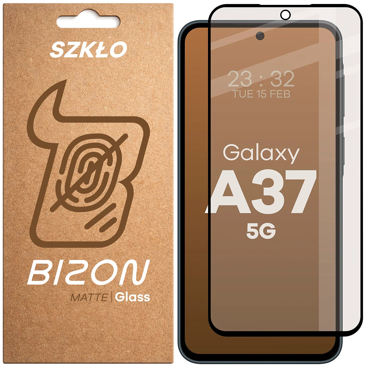 Mattes Hartglas für Galaxy A37 5G, Bizon Glass Matte, Schwarzer Rahmen