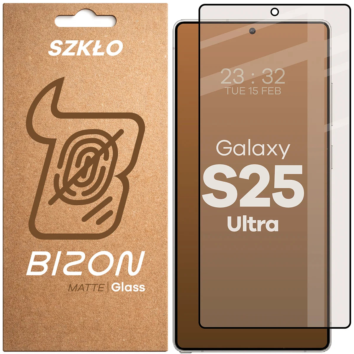 Mattes Hartglas für Galaxy S25 Ultra, Bizon Glass Matte, Schwarzer Rahmen