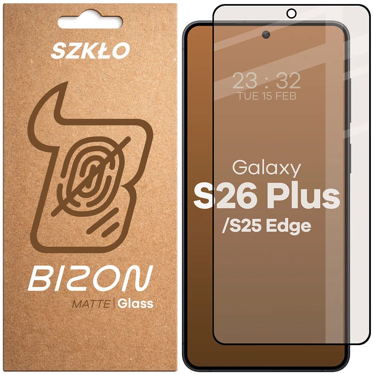 Mattes Hartglas für Galaxy S26 Plus / S25 Edge, Bizon Glass Matte, Schwarzer Rahmen