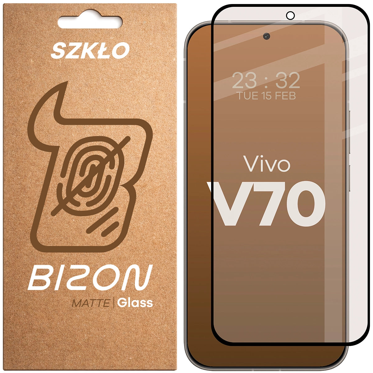 Mattes Hartglas für Vivo V70 5G, Bizon Glass Matte, Schwarzer Rahmen