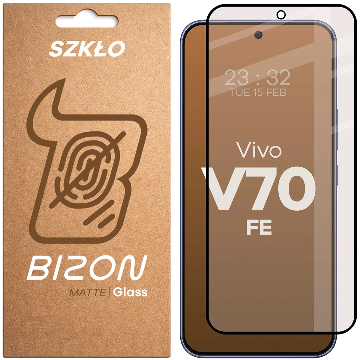 Mattes Hartglas für Vivo V70 FE 5G, Bizon Glass Matte, Schwarzer Rahmen