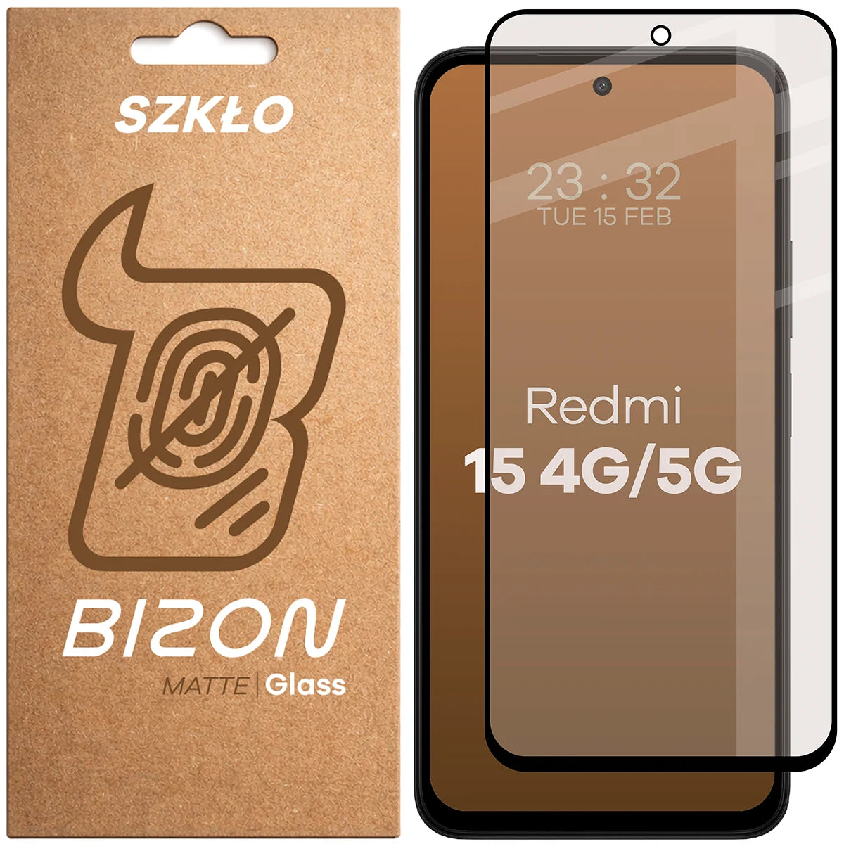 Mattes Hartglas für Xiaomi Redmi 15 4G / 5G, Bizon Glass Matte, Schwarzer Rahmen