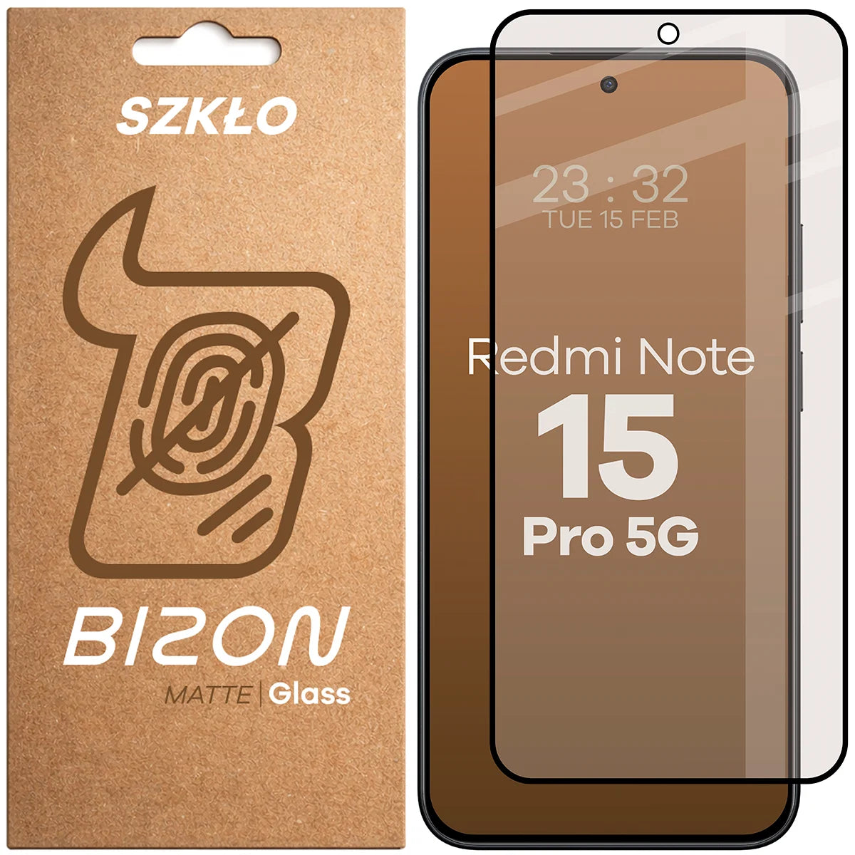 Mattes Hartglas für Xiaomi Redmi Note 15 Pro 5G, Bizon Glass Matte, Schwarzer Rahmen