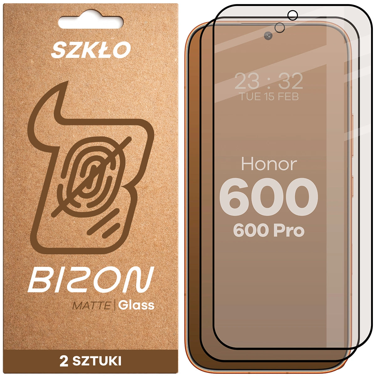 Mattes Hartglas für Honor 600 5G / 600 Pro 5G, Bizon Glass Matte Duo, Schwarzer Rahmen, 2 Stück