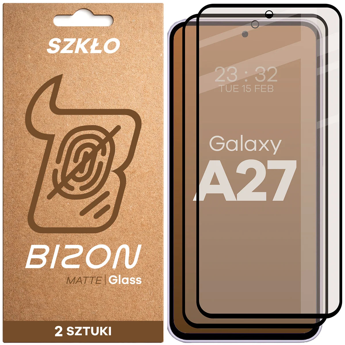 Mattes Hartglas für Galaxy A27 5G, Bizon Glass Matte Duo, Schwarzer Rahmen, 2 Stück