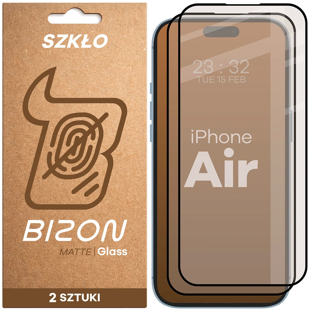 Mattes Hartglas für iPhone Air, Bizon Glass Matte Duo, Schwarzer Rahmen, 2 Stück