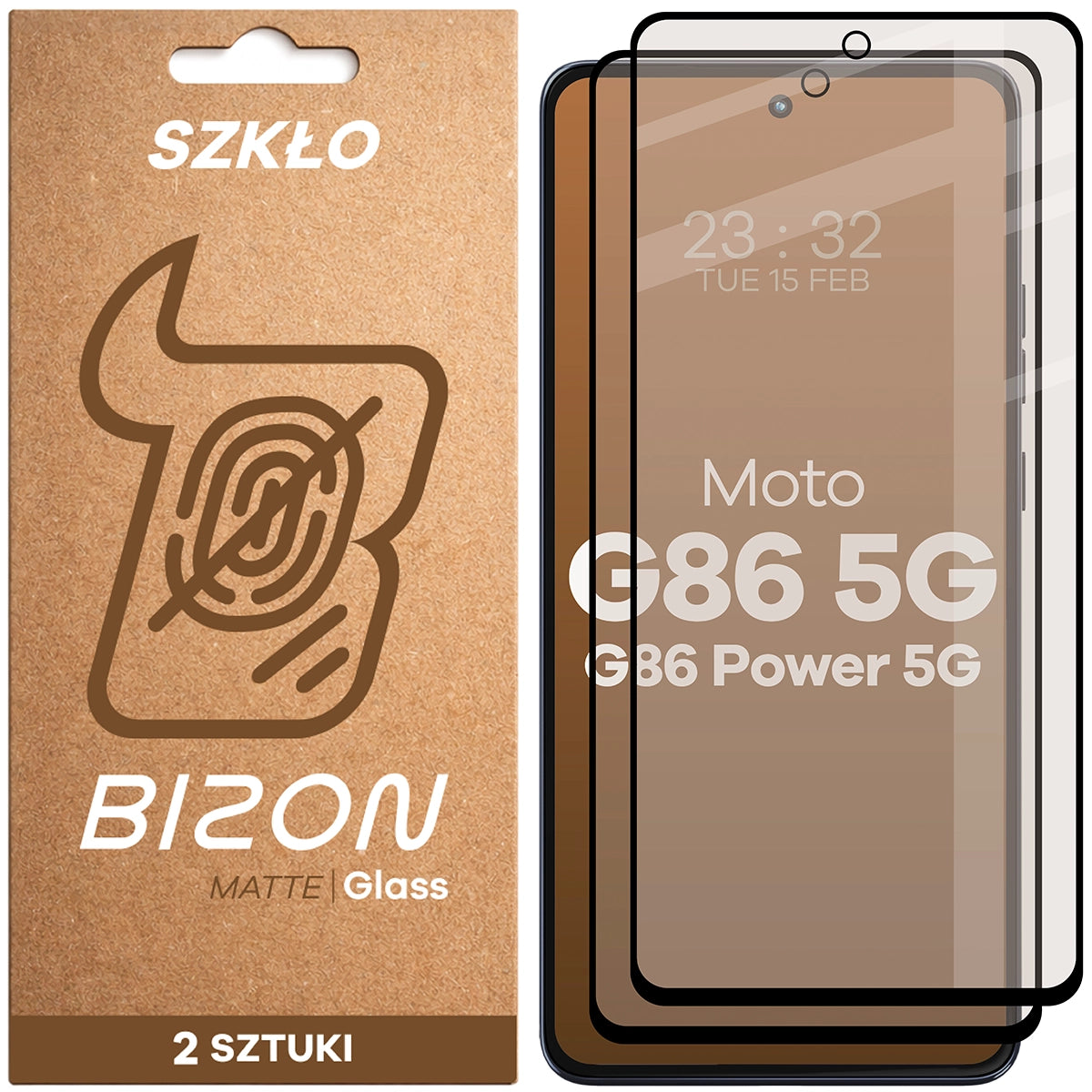 Mattes Hartglas für Motorola Moto G86 5G / G86 Power 5G, Bizon Glass Matte Duo, Schwarzer Rahmen, 2 Stück