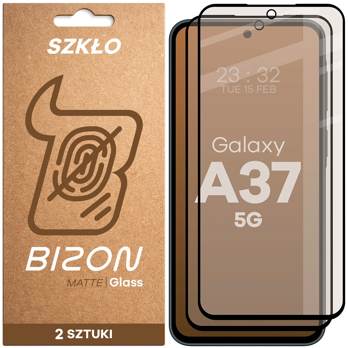 Mattes Hartglas für Galaxy A37 5G, Bizon Glass Matte Duo, Schwarzer Rahmen, 2 Stück